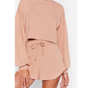 Nasty Gal Womens Recycled Ribbed Shorts Lounge Set